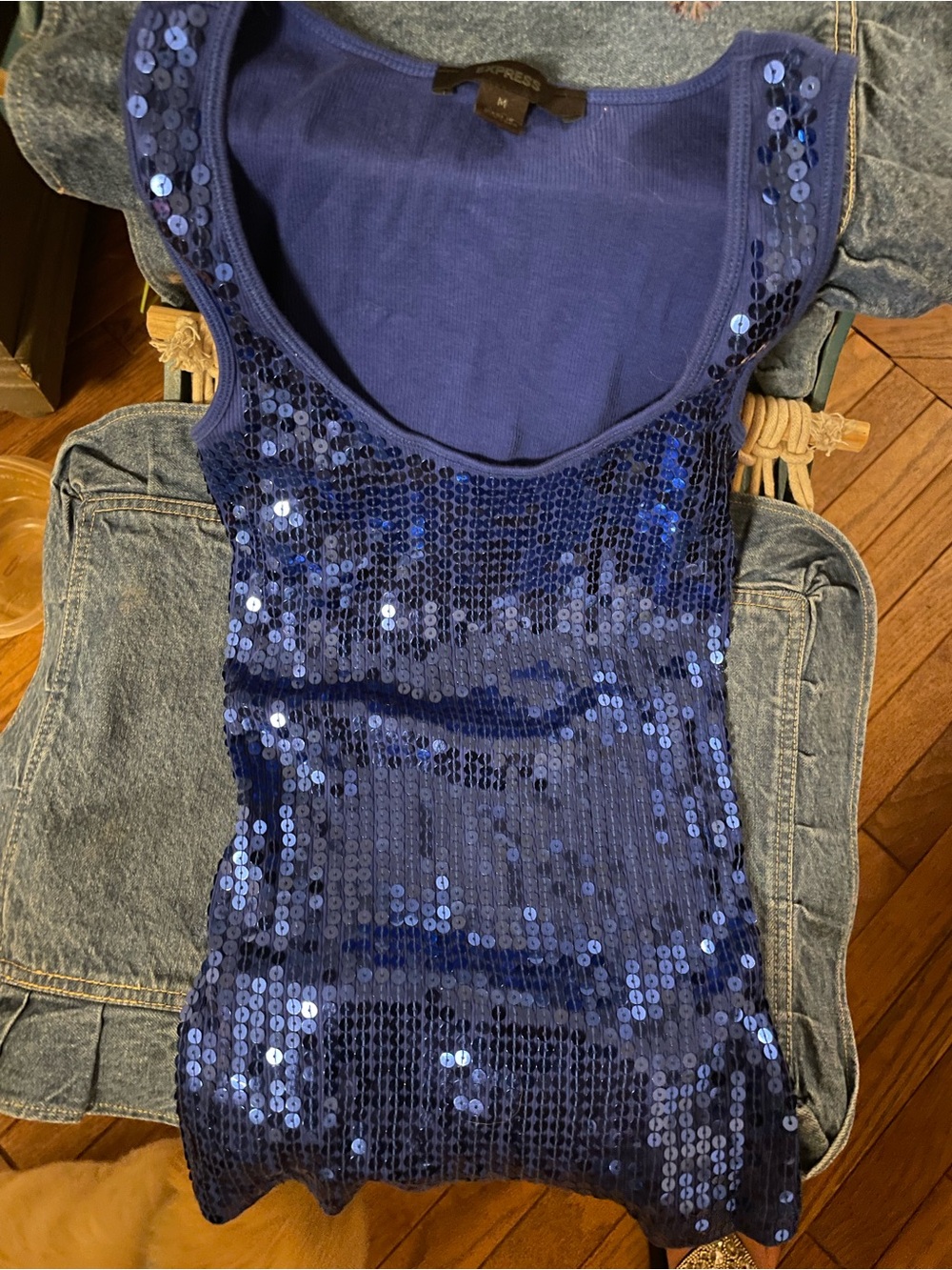 Express Blue Sequin Scoop Neck (throwback) Tank